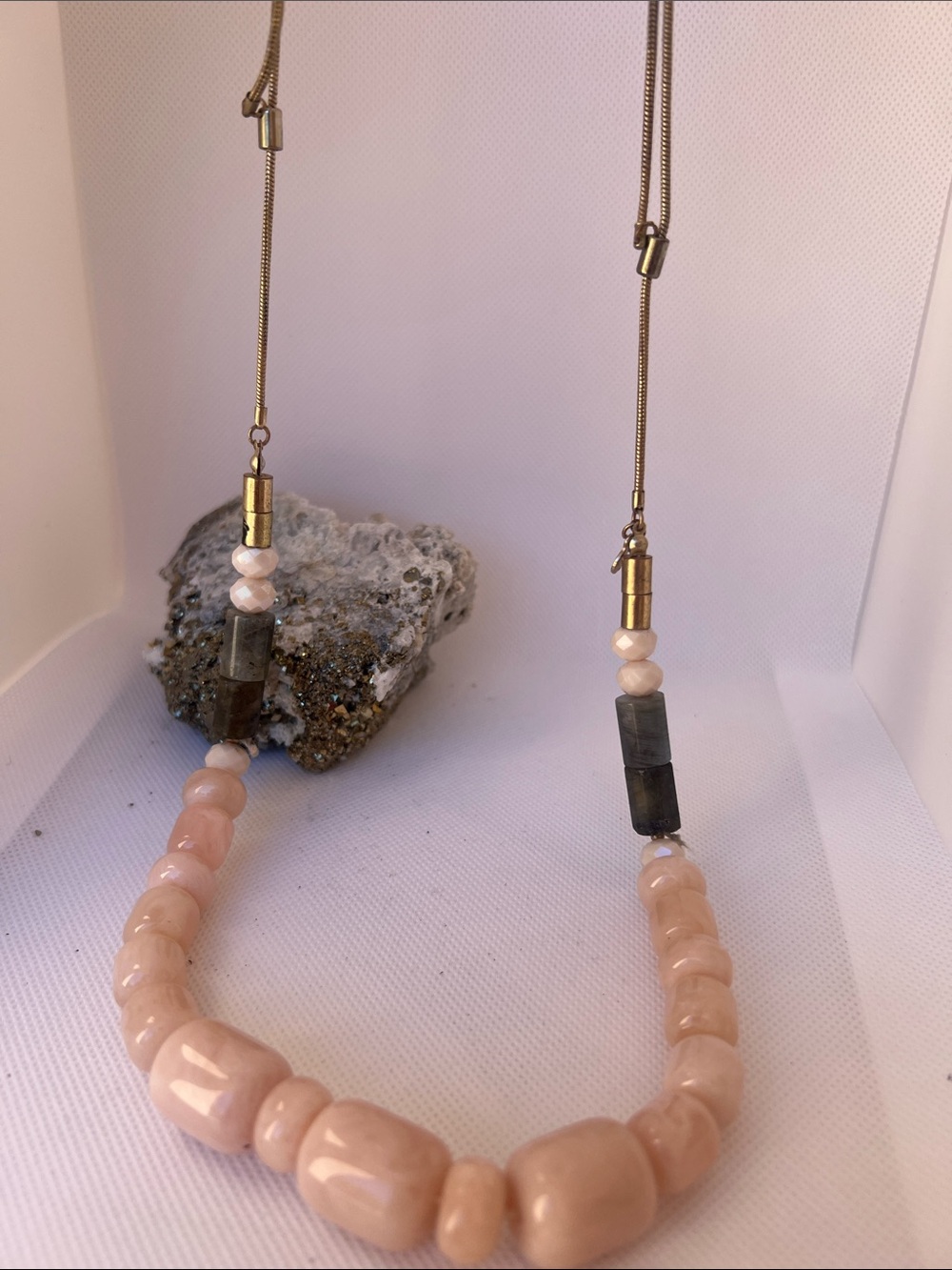Vintage Peach Bead Necklace with Gold-Tone Accents